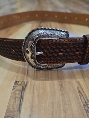 Tony Lama Men’s Leather Western Concho Belt Brown Basketweave - Size 42